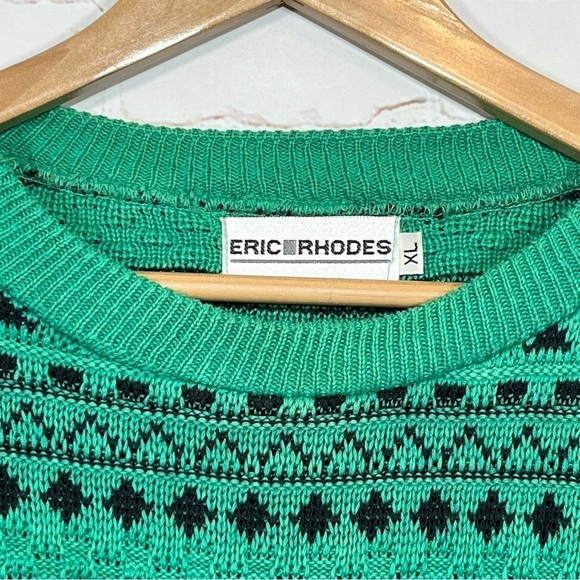Vintage Eric Rhodes Sweater Mens Size XL Green Crew Neck Long Sleeve Pullover - Picture 3 of 9